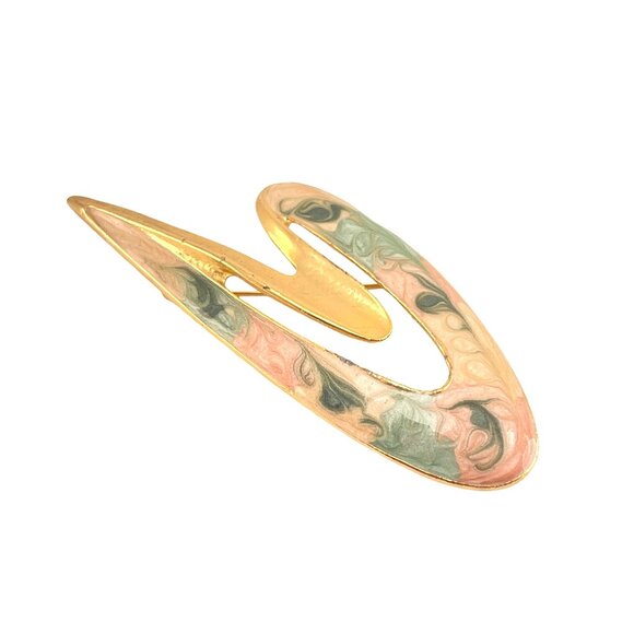 Futuristic Matte Goldtone Abstract Boomerang Shaped Modernist Unsigned Gold Tone - Picture 1 of 6